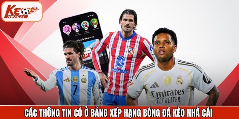 Các thông tin có ở bảng xếp hạng bóng đá Kèo Nhà Cái 